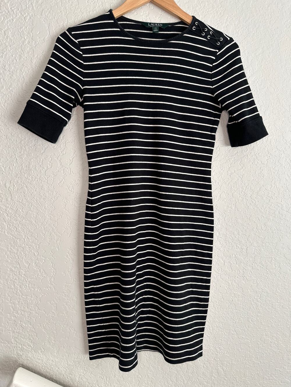 Ralph Lauren Navy Blue White Stripe Dress Preppy Nautical Yacht Country Club